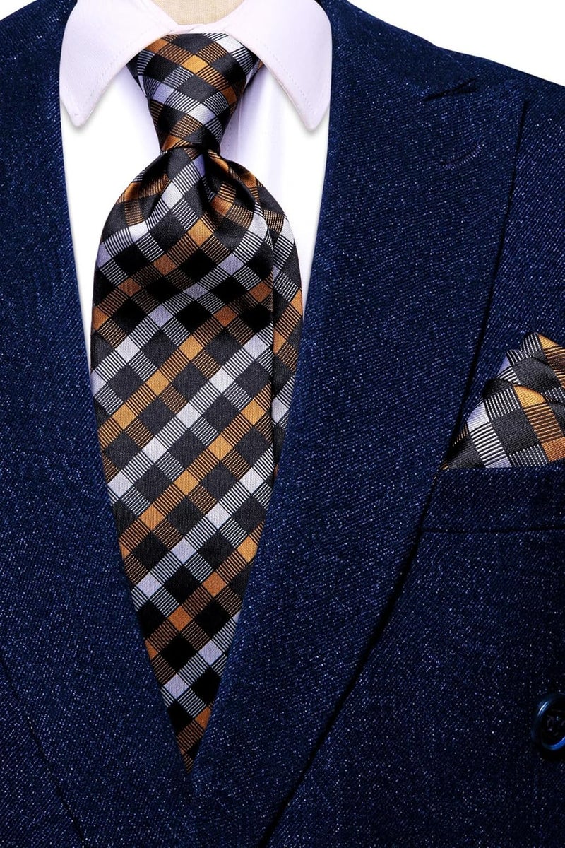 Dubulle Mens Tie Set Solid Paisley Silk Striped Necktie for Men with Cufflinks Tie and Pocket Square - Image 2